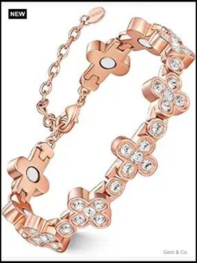 Solid Copper Bracelet with Magnet and Crystals, Adjustable Chain